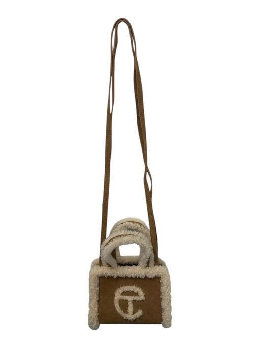 Telfar Brown & Cream Cow Suede Sheep Fur Top Handle Crossbody Shopper Bag Brown & Cream / Mini