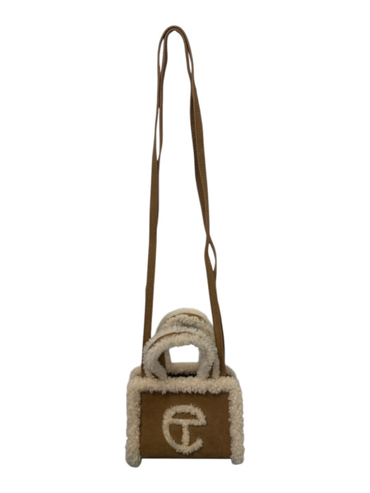 Telfar Brown & Cream Cow Suede Sheep Fur Top Handle Crossbody Shopper Bag Brown & Cream / Mini