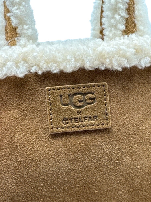 Telfar Brown & Cream Cow Suede Sheep Fur Top Handle Crossbody Shopper Bag Brown & Cream / Mini