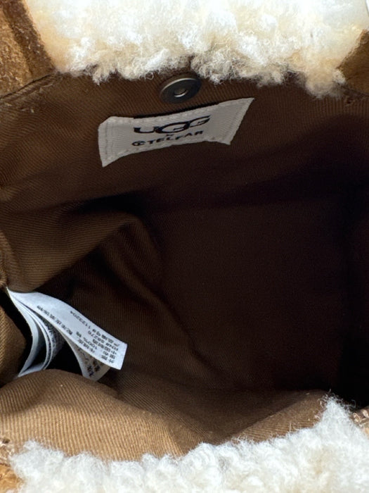 Telfar Brown & Cream Cow Suede Sheep Fur Top Handle Crossbody Shopper Bag Brown & Cream / Mini
