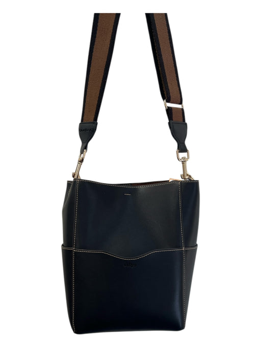 aallyn Black Brown Leather Contrast Stitch Gold Hardware Bucket Bag Black Brown / Medium