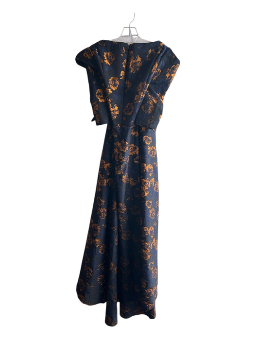 Kay Unger Size 4 Navy & Orange Polyester Boat Neck Back Zip 1/2 sleeve Gown Navy & Orange / 4