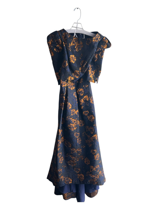 Kay Unger Size 4 Navy & Orange Polyester Boat Neck Back Zip 1/2 sleeve Gown Navy & Orange / 4