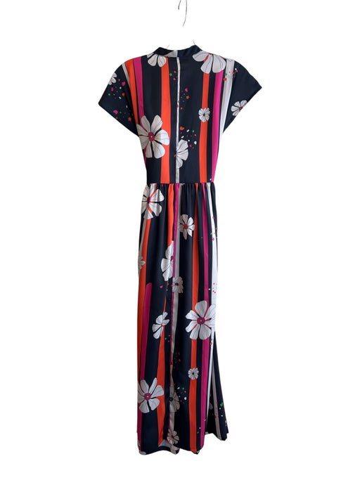 Vilagallo Size 38 Black, Pink & Multi Polyester V Neck Floral V Neck Dress Black, Pink & Multi / 38