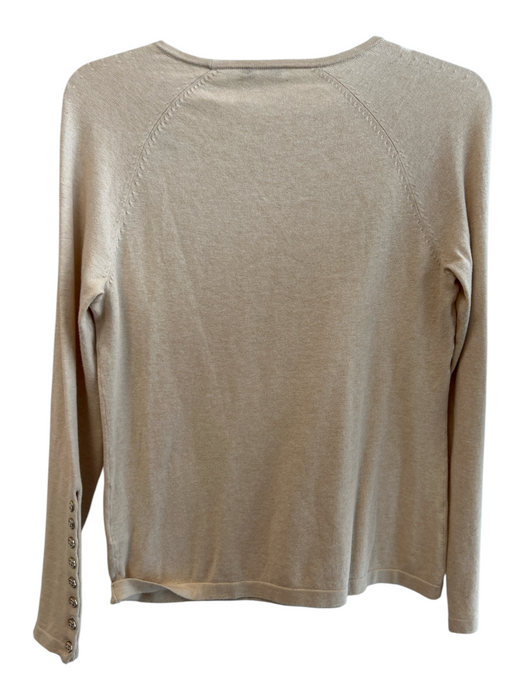J Mclaughlin Size Small Cream Cotton Blend Long Sleeve Round Neck Top Cream / Small