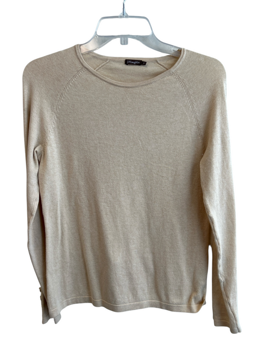 J Mclaughlin Size Small Cream Cotton Blend Long Sleeve Round Neck Top Cream / Small