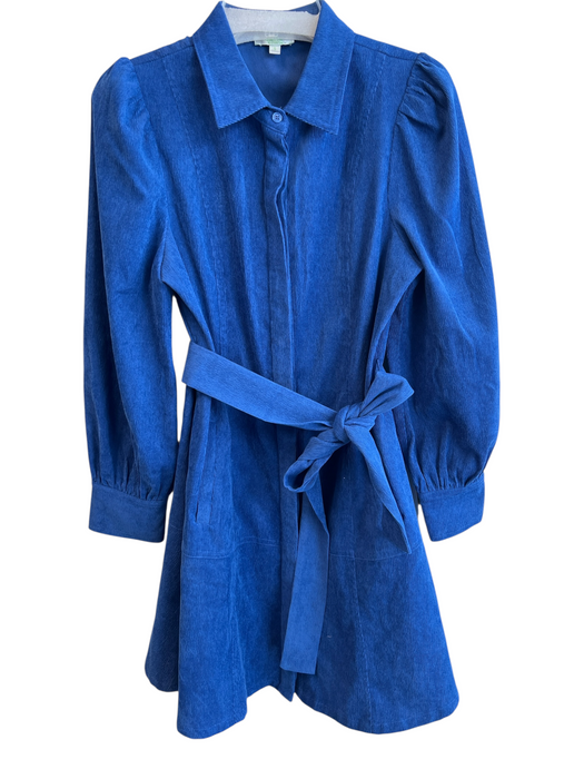 Jade Size Small Blue Cotton Long Sleeve Button Down Belt Collared Dress Blue / Small