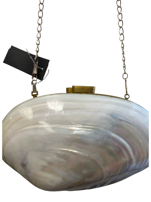 No Brand White & Gold Shell Clutch Shoulder Chain Bag White & Gold / Small