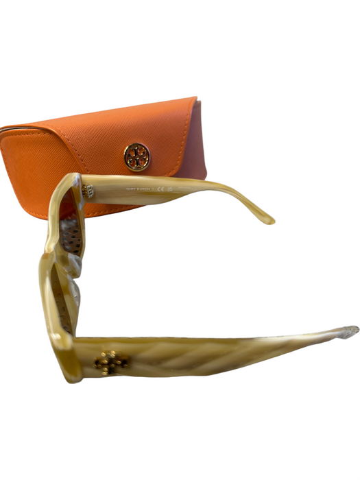 Tory Burch Cream Oversize Geometric Amber Lens Logo Sunglasses Cream