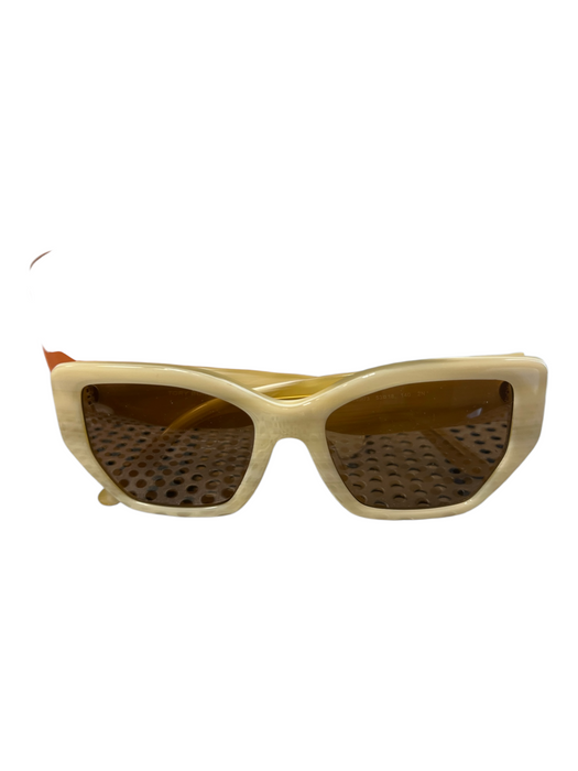 Tory Burch Cream Oversize Geometric Amber Lens Logo Sunglasses Cream