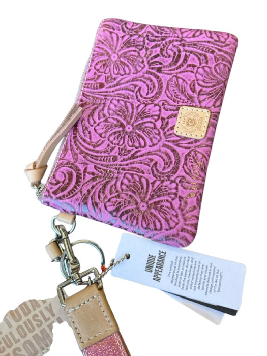 Consuela Purple & Tan Leather Embossed Tassel Wallets Purple & Tan