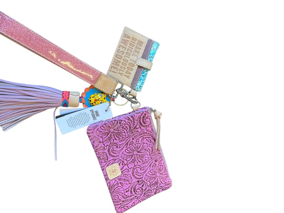 Consuela Purple & Tan Leather Embossed Tassel Wallets Purple & Tan