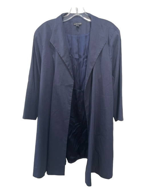 Eileen Fisher Size L Navy Open Front Long Sleeve Trench Pockets Jacket Navy / L