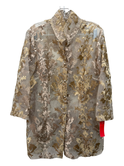 Connie Roberson Size XL Gold & Taupe Silk applique Tank Straight Leg Pant Set Gold & Taupe / XL