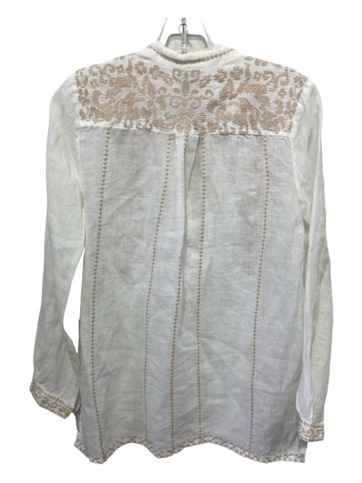 Johnny Was Workshop Size XS White & Beige Ramie Embroidered Detail Top White & Beige / XS