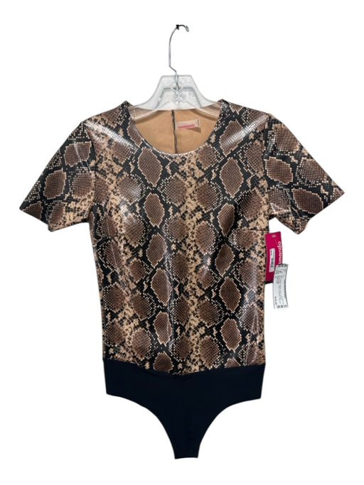 Commando Size S Brown & Black Faux Leather Round Neck Snake Embossed Top Brown & Black / S