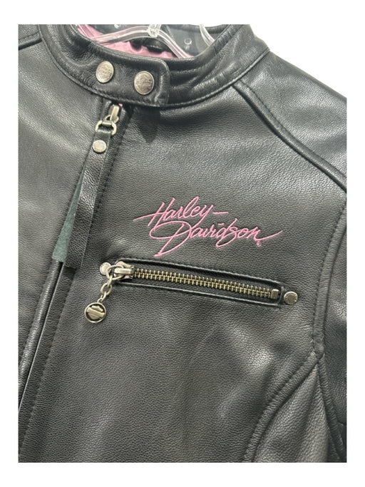 Harley Davidson Size XS Black & Pink Leather Mock Neck Zip Moto Jacket Black & Pink / XS