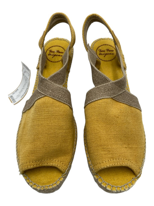 Toni Pons Shoe Size 39 Yellow & Tan Canvas Peep Toe Platform Wedge Espadrille Yellow & Tan / 39