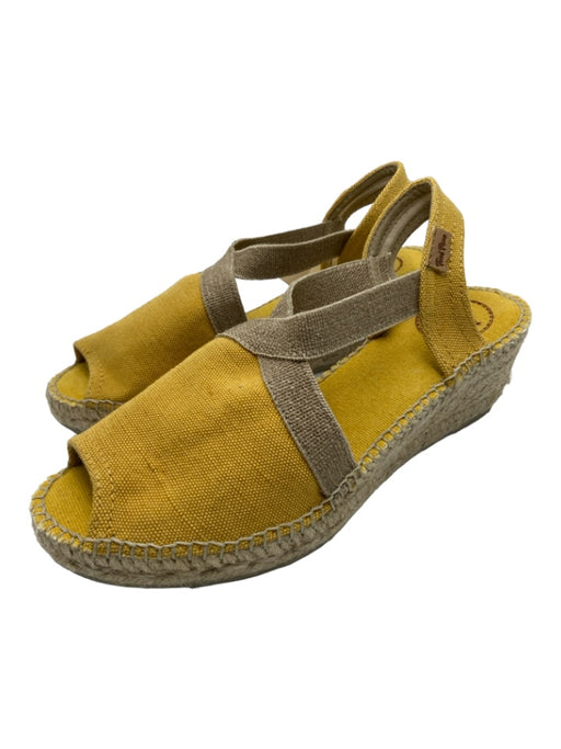 Toni Pons Shoe Size 39 Yellow & Tan Canvas Peep Toe Platform Wedge Espadrille Yellow & Tan / 39