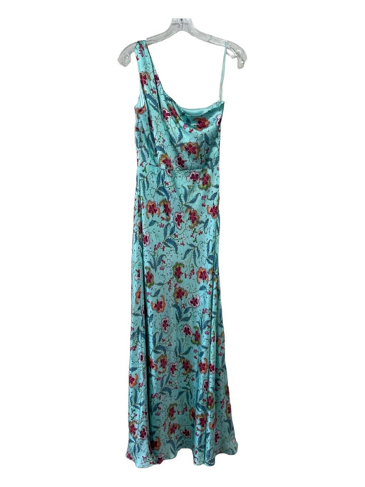 Saloni Size 10 Teal & Multi Silk One Shoulder Floral Maxi Bias Cut Dress Teal & Multi / 10