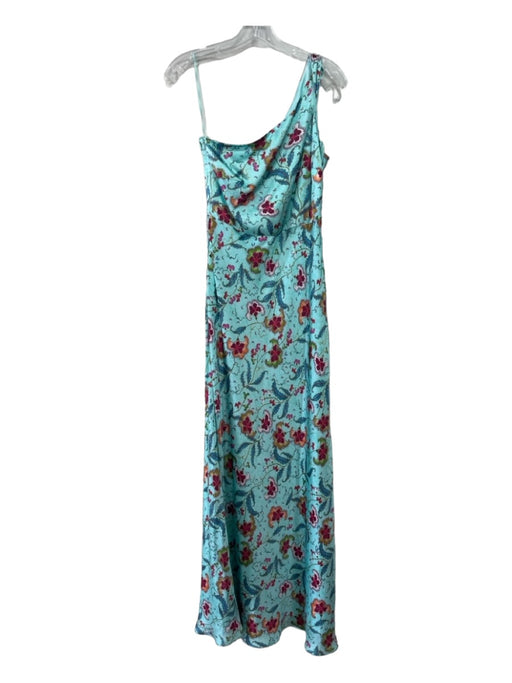 Saloni Size 10 Teal & Multi Silk One Shoulder Floral Maxi Bias Cut Dress Teal & Multi / 10