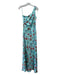 Saloni Size 10 Teal & Multi Silk One Shoulder Floral Maxi Bias Cut Dress Teal & Multi / 10