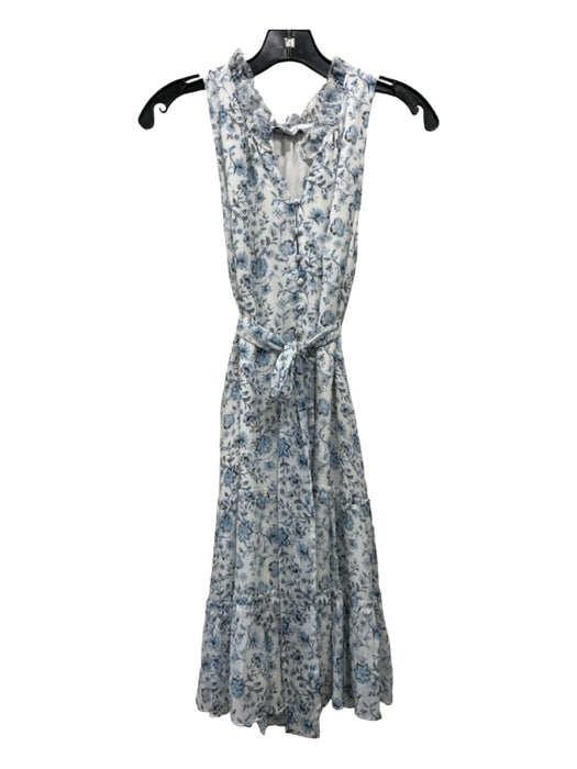 Intermix Size 8 White, Blue & Gold Silk metalic Floral Sleeveless Dress White, Blue & Gold / 8