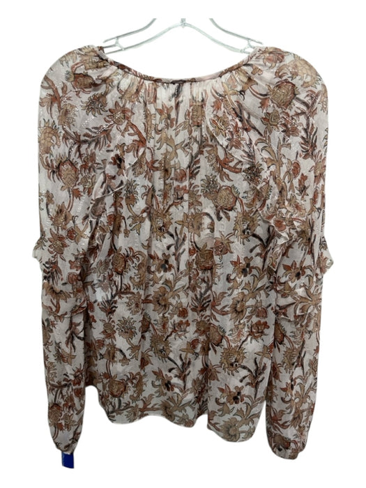 Veronica Beard Size 4 Cream & Brown Silk Sheer Long Sleeve Buttons Slip Inc. Top Cream & Brown / 4