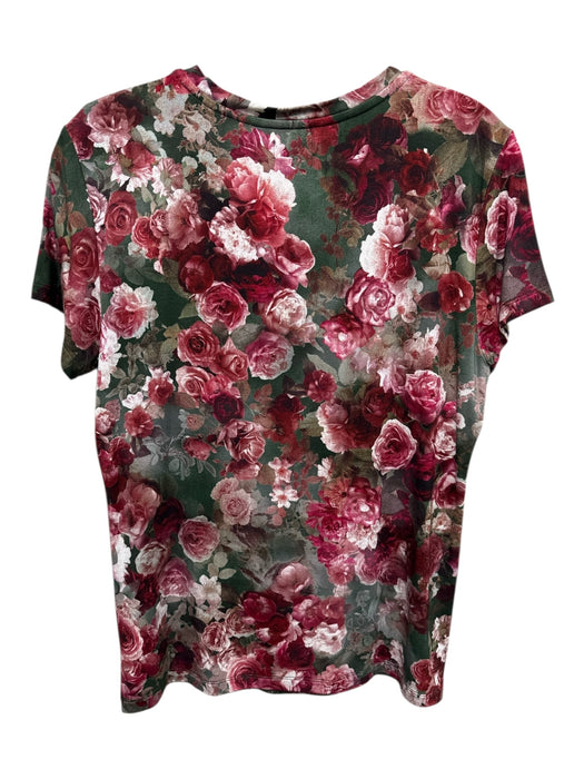 L'agence Size Large Red, Green, White Rayon Blend Round Neck Floral Top Red, Green, White / Large