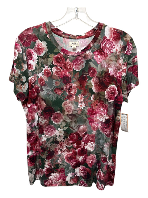 L'agence Size Large Red, Green, White Rayon Blend Round Neck Floral Top Red, Green, White / Large