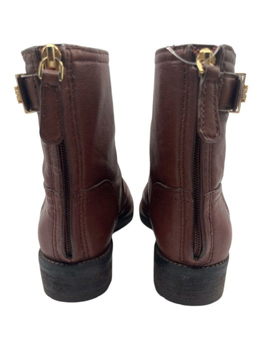 Tory Burch Shoe Size 7 Brown Leather Back Zip Round Toe Low Stacked Heel Boots Brown / 7