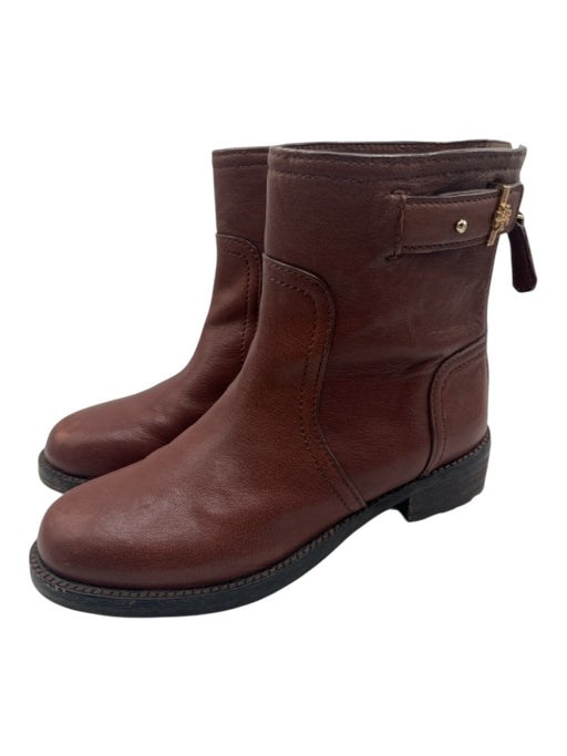 Tory Burch Shoe Size 7 Brown Leather Back Zip Round Toe Low Stacked Heel Boots Brown / 7
