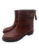 Tory Burch Shoe Size 7 Brown Leather Back Zip Round Toe Low Stacked Heel Boots Brown / 7
