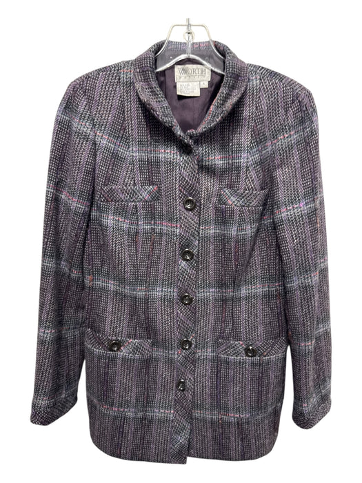 Worth Size 4 Purple, Gray, Blue Wool & Silk Plaid Patch Pockets Jacket Purple, Gray, Blue / 4