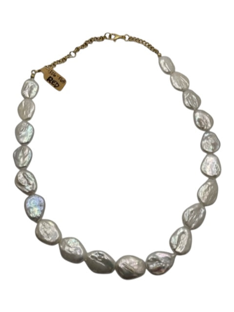 No Brand White & Gold Coin Pearl Freshwater Lobster Clasp Necklace White & Gold