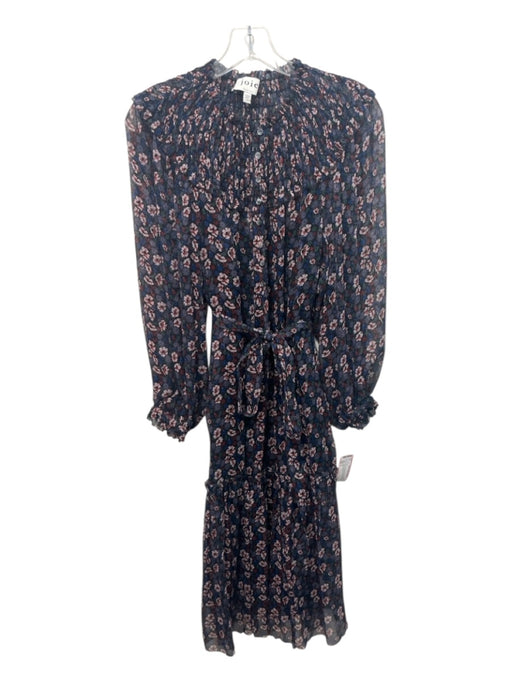 Joie Size M Navy Blue, Red, Multi Silk Long Sheer Sleeves Floral Print Dress Navy Blue, Red, Multi / M
