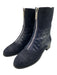 Chanel Shoe Size 38 Navy Blue & Black Leather Quilted Fabric Block Booties Navy Blue & Black / 38