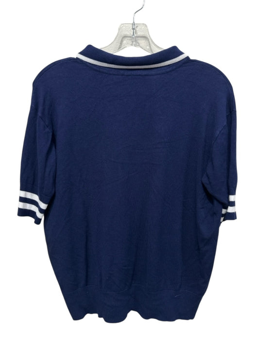 Tuckernuck Size XL Navy Blue & White Rayon & Nylon Stripe Detail Knit Polo Top Navy Blue & White / XL