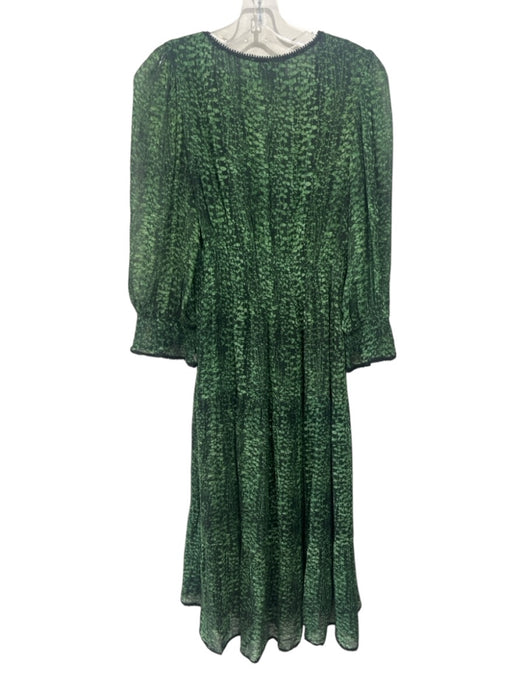 Ba&sh Size 2 Green & Black Viscose Abstract Print Crochet Lace Trim V Neck Dress Green & Black / 2