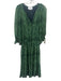 Ba&sh Size 2 Green & Black Viscose Abstract Print Crochet Lace Trim V Neck Dress Green & Black / 2