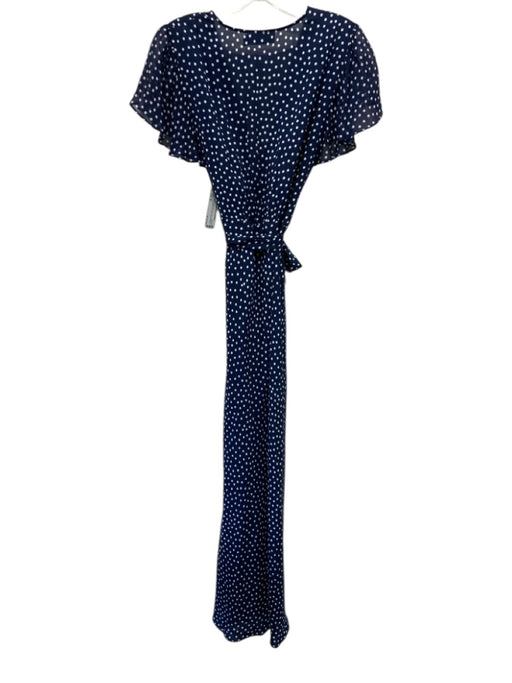 Rixo Size 8 Navy & white Viscose Short Cap Sleeve Polka Dot V Neck Maxi  Dress — Labels Resale Boutique