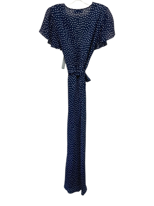 Rixo Size 8 Navy & white Viscose Short Cap Sleeve Polka Dot V Neck Maxi Dress Navy & white / 8