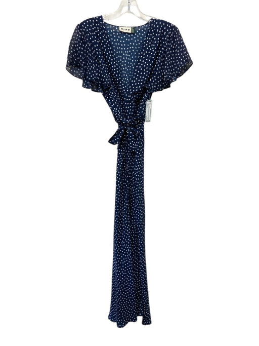 Rixo Size 8 Navy & white Viscose Short Cap Sleeve Polka Dot V Neck Maxi Dress — Labels Resale Boutique