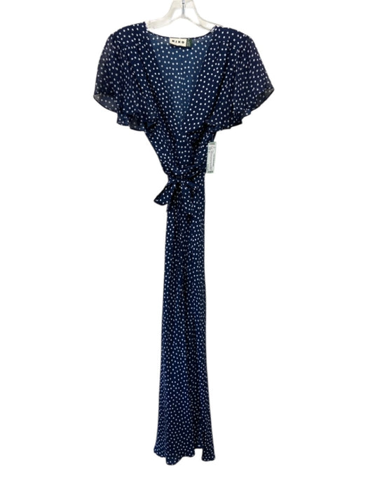 Rixo Size 8 Navy & white Viscose Short Cap Sleeve Polka Dot V Neck Maxi Dress Navy & white / 8