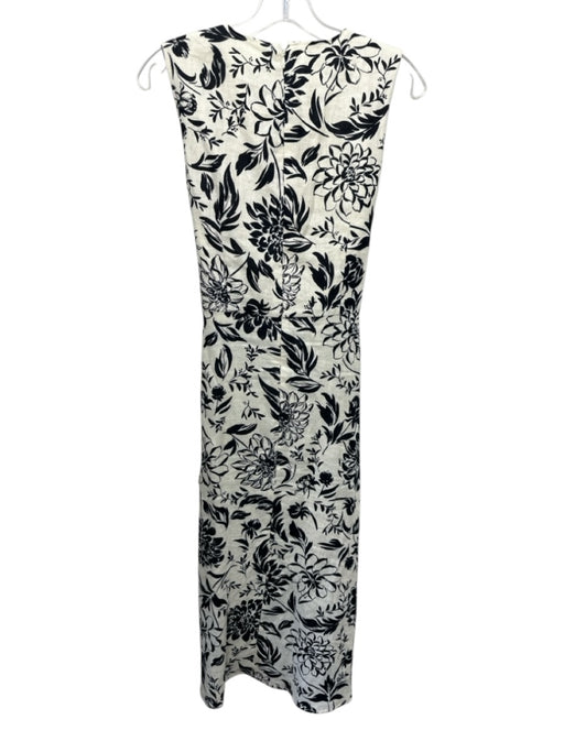 Hobbs Size 8 Cream & Black Linen Sleeveless Floral V Neck Maxi Dress Cream & Black / 8