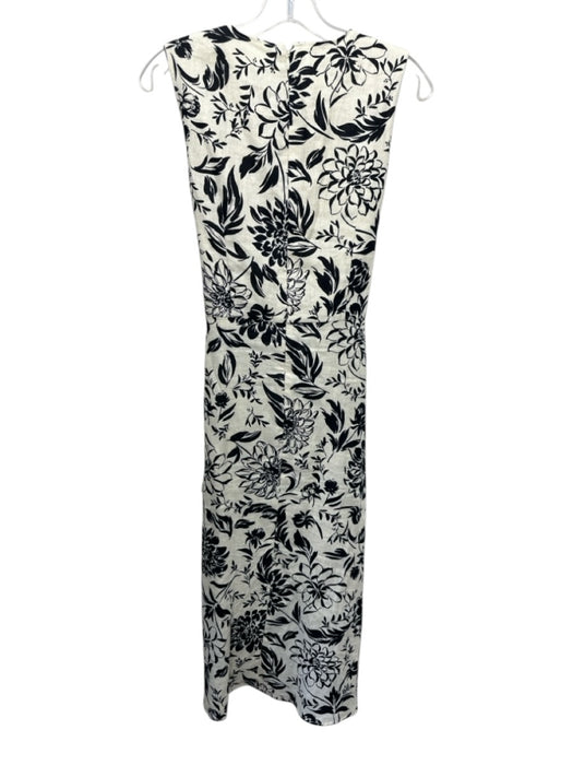 Hobbs Size 8 Cream & Black Linen Sleeveless Floral V Neck Maxi Dress Cream & Black / 8