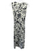 Hobbs Size 8 Cream & Black Linen Sleeveless Floral V Neck Maxi Dress Cream & Black / 8