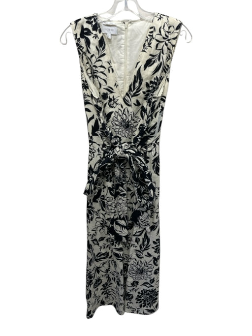 Hobbs Size 8 Cream & Black Linen Sleeveless Floral V Neck Maxi Dress Cream & Black / 8
