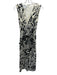 Hobbs Size 8 Cream & Black Linen Sleeveless Floral V Neck Maxi Dress Cream & Black / 8
