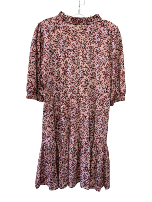 ME + EM Size L Brown, Aqua & Gold Cotton Short Sleeve Floral Abstract Dress Brown, Aqua & Gold / L